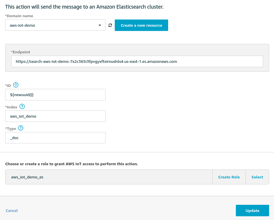 AWS IoT ES Action